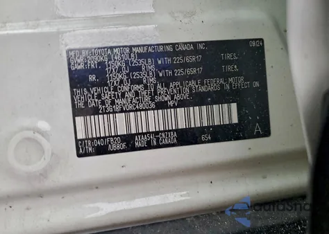 2024 Toyota Rav4 Le из США, поврежденный, VIN 2T3G1RFV0RC480036